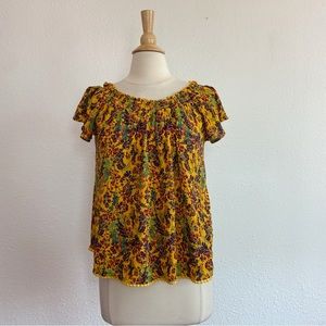 Yellow Floral Short Sleeve Blouse